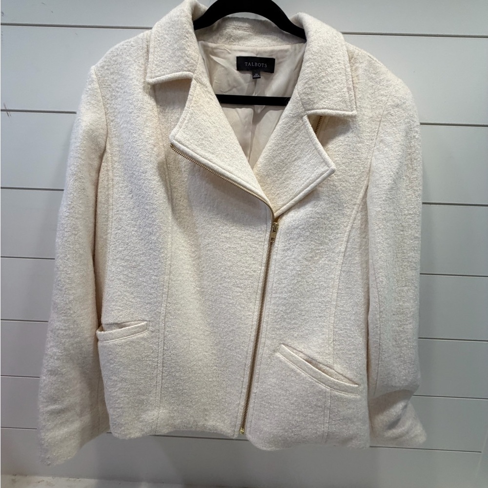 Talbots Women's Off-White Moto Jacket Size 14